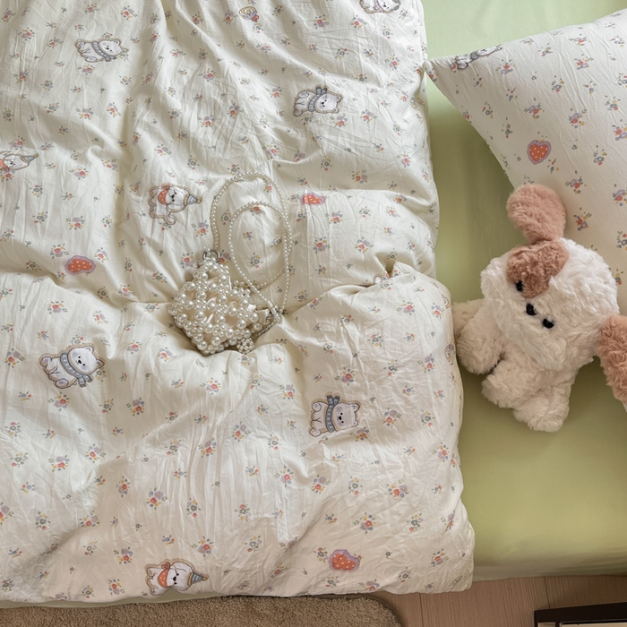 91家纺网 家纺一手货源 找家纺 罗亿家纺 2025新款软绵绵的双拼印花小清新水洗云朵棉四件套（含买家秀场景二） 呼噜小狗