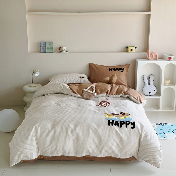 2025新款全棉印花加绣花四件套 小旺仔