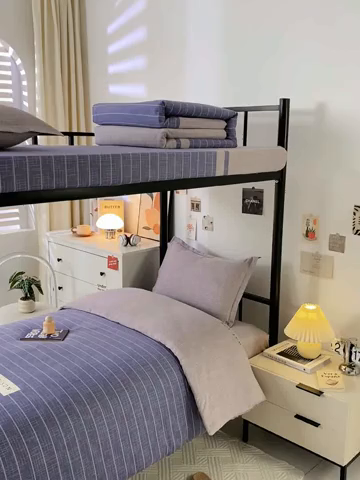 91家纺网 家纺一手货源 找家纺 上学郎家居 2025新款全棉学生三件套宿舍单人床六件套纯棉床上用品 初遇简约-灰