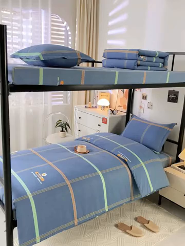 91家纺网 家纺一手货源 找家纺 上学郎家居 2025新款全棉学生三件套宿舍单人床六件套纯棉床上用品 卡罗琳-蓝