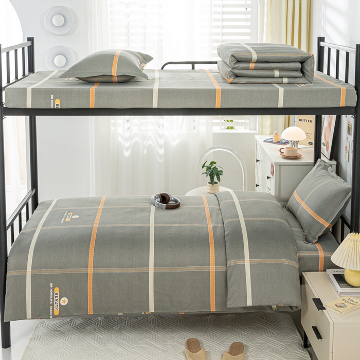 91家纺网 家纺一手货源 找家纺 上学郎家居 2025新款全棉学生三件套宿舍单人床六件套纯棉床上用品 卡尔曼-灰