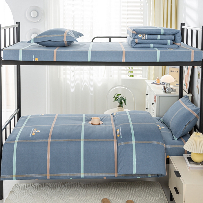 91家纺网 家纺一手货源 找家纺 上学郎家居 2025新款全棉学生三件套宿舍单人床六件套纯棉床上用品 卡罗琳-蓝