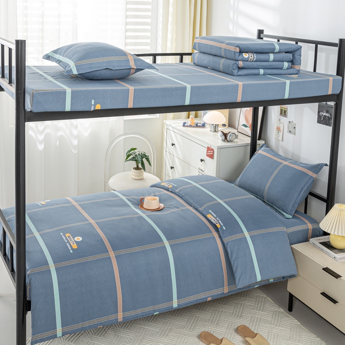 上学郎家居 2025新款全棉学生三件套宿舍单人床六件套纯棉床上用品 卡罗琳-蓝