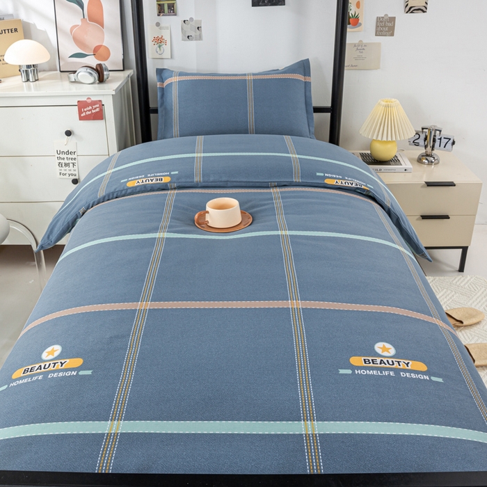 91家纺网 家纺一手货源 找家纺 上学郎家居 2025新款全棉学生三件套宿舍单人床六件套纯棉床上用品 卡罗琳-蓝