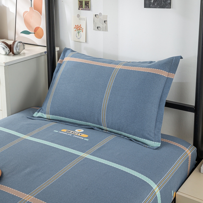 91家纺网 家纺一手货源 找家纺 上学郎家居 2025新款全棉学生三件套宿舍单人床六件套纯棉床上用品 卡罗琳-蓝