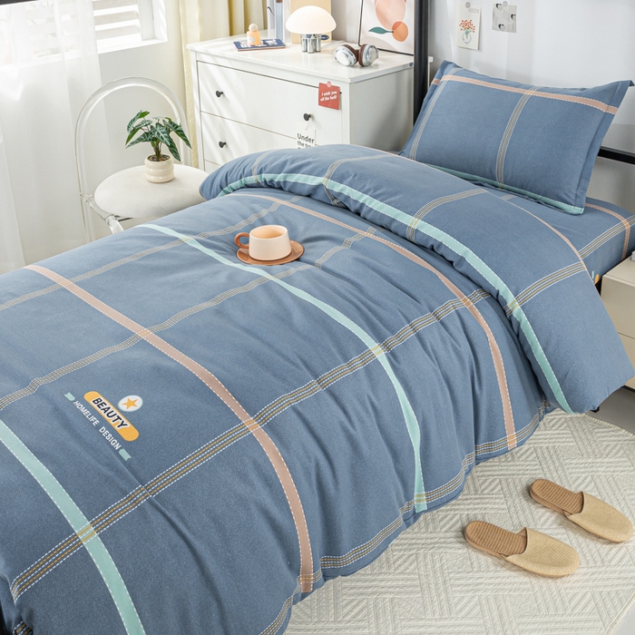 91家纺网 家纺一手货源 找家纺 上学郎家居 2025新款全棉学生三件套宿舍单人床六件套纯棉床上用品 卡罗琳-蓝