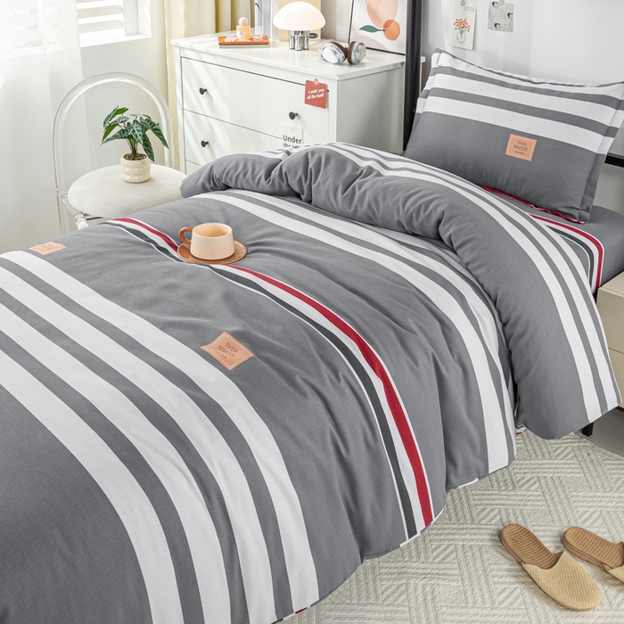 91家纺网 家纺一手货源 找家纺 上学郎家居 2025新款全棉学生三件套宿舍单人床六件套纯棉床上用品 艾格拉-灰