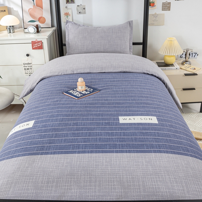 91家纺网 家纺一手货源 找家纺 上学郎家居 2025新款全棉学生三件套宿舍单人床六件套纯棉床上用品 初遇简约-灰