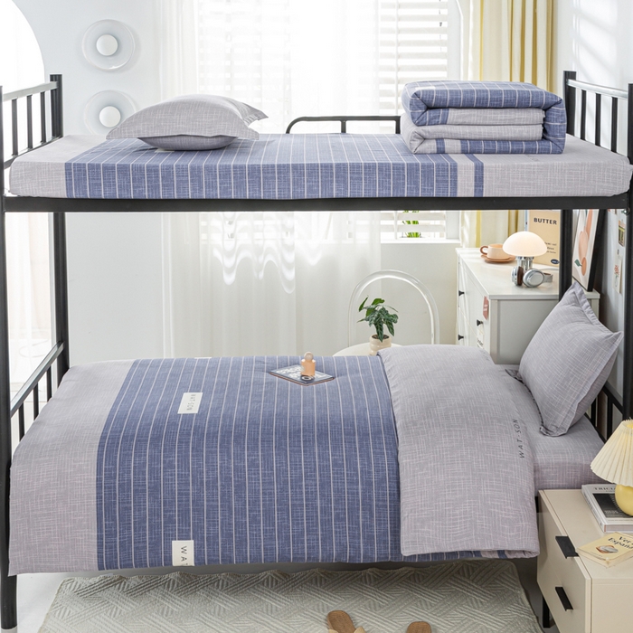 91家纺网 家纺一手货源 找家纺 上学郎家居 2025新款全棉学生三件套宿舍单人床六件套纯棉床上用品 初遇简约-灰