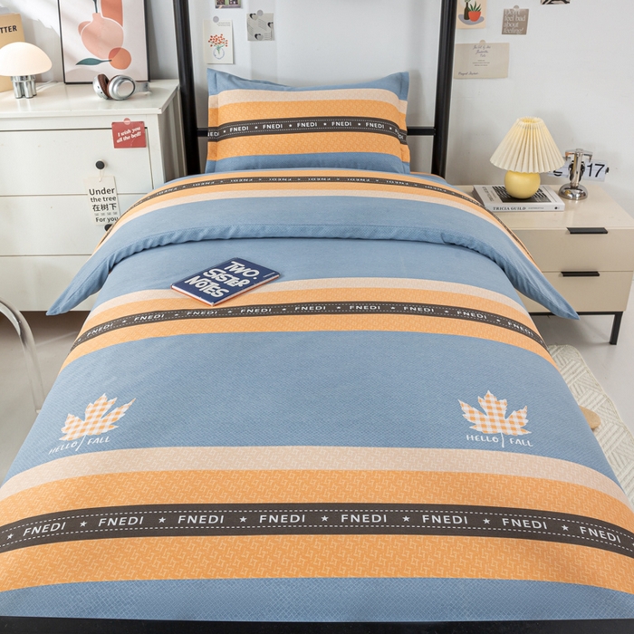 91家纺网 家纺一手货源 找家纺 上学郎家居 2025新款全棉学生三件套宿舍单人床六件套纯棉床上用品 复古枫叶-蓝