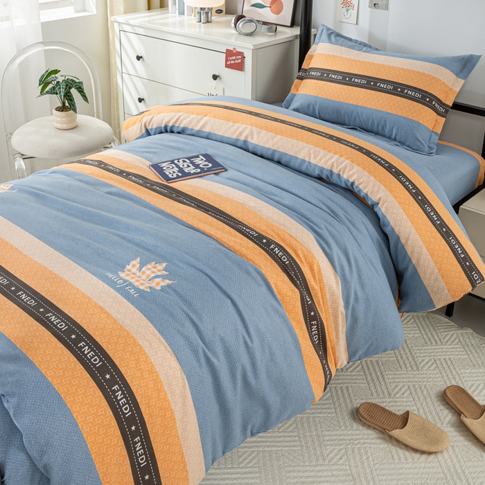 91家纺网 家纺一手货源 找家纺 上学郎家居 2025新款全棉学生三件套宿舍单人床六件套纯棉床上用品 复古枫叶-蓝