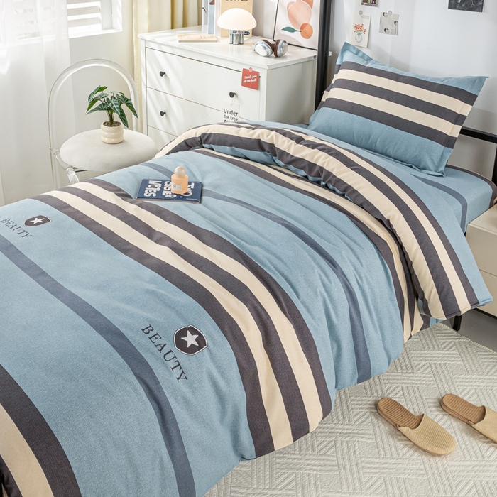 91家纺网 家纺一手货源 找家纺 上学郎家居 2025新款全棉学生三件套宿舍单人床六件套纯棉床上用品 极简格调-蓝