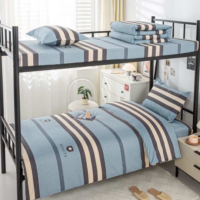 上学郎家居 2025新款全棉学生三件套宿舍单人床六件套纯棉床上用品 极简格调-蓝