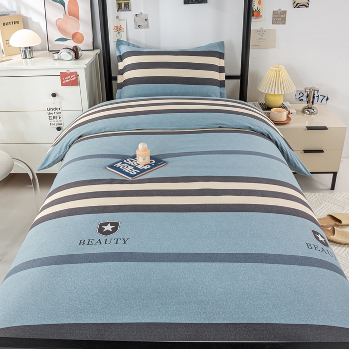 91家纺网 家纺一手货源 找家纺 上学郎家居 2025新款全棉学生三件套宿舍单人床六件套纯棉床上用品 极简格调-蓝