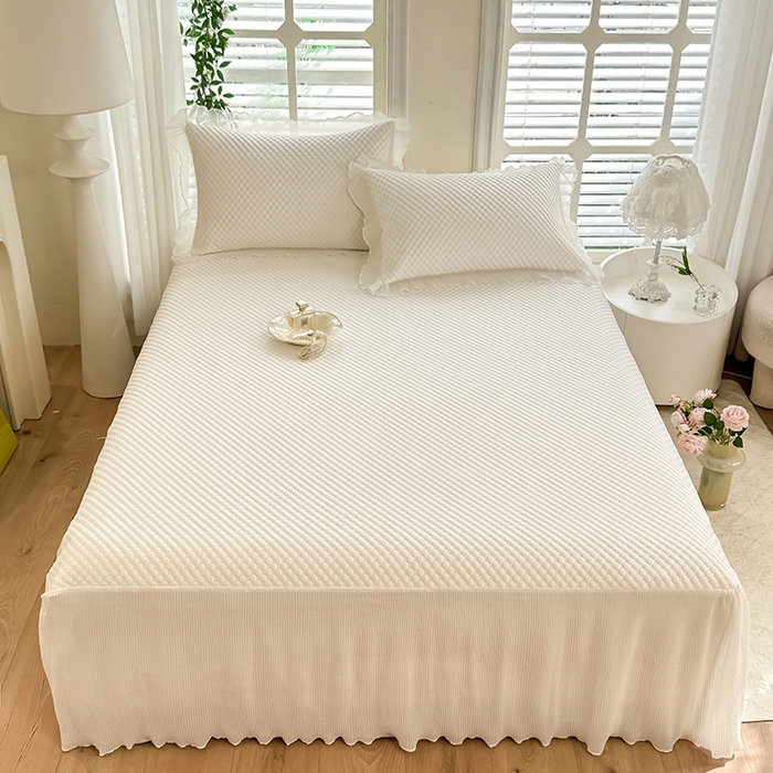 91家纺网 家纺一手货源 找家纺 逸尚阁 2025新款凉豆豆床裙凉席夏被四件套 冰豆豆-珍珠白