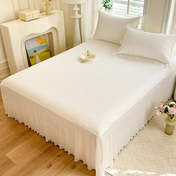 91家纺网 家纺一手货源 找家纺 逸尚阁 2025新款凉豆豆床裙凉席夏被四件套 冰豆豆-珍珠白