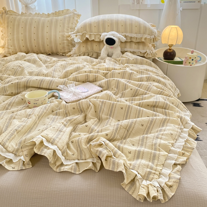 91家纺网 家纺一手货源 找家纺 大麦家纺 2025新款云感双层纱花边夏被四件套 温馨午后