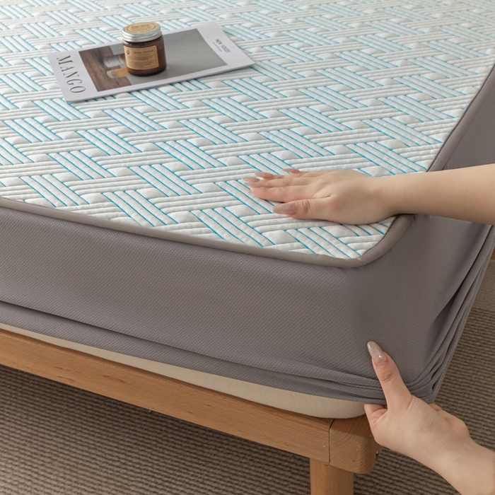 91家纺网 家纺一手货源 找家纺 欧邦 2025新款加厚PE中分子凉感豆豆软席极简系列 极简-蓝【床笠款】