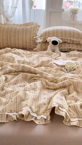 91家纺网 家纺一手货源 找家纺 大麦家纺 2025新款云感双层纱花边夏被四件套 温馨午后