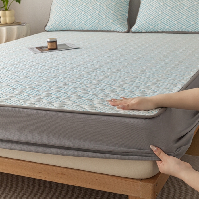 91家纺网 家纺一手货源 找家纺 欧邦 2025新款加厚PE中分子凉感豆豆软席极简系列 极简-蓝【床笠款】