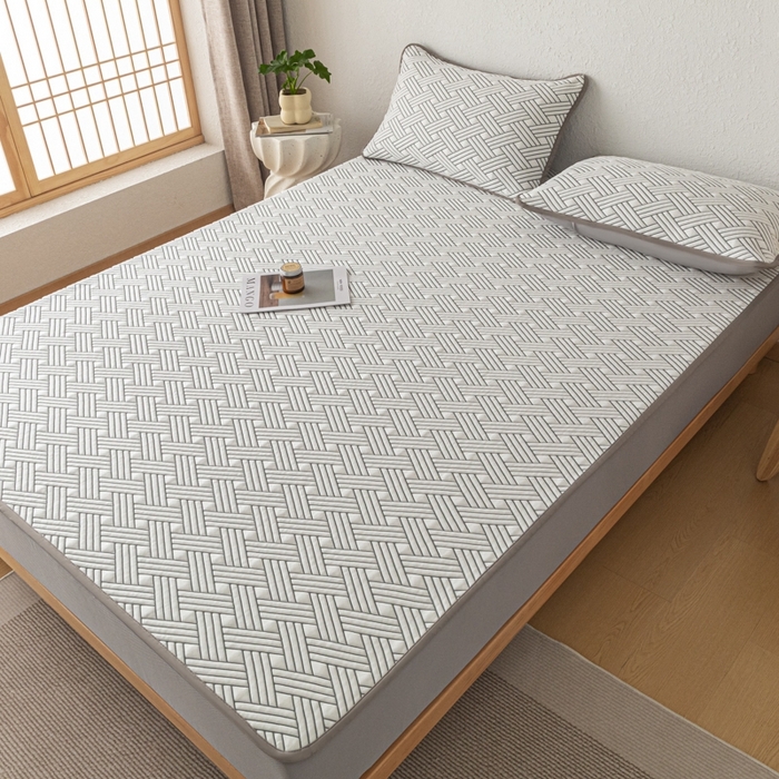 91家纺网 家纺一手货源 找家纺 欧邦 2025新款加厚PE中分子凉感豆豆软席极简系列 极简-灰【床笠款】