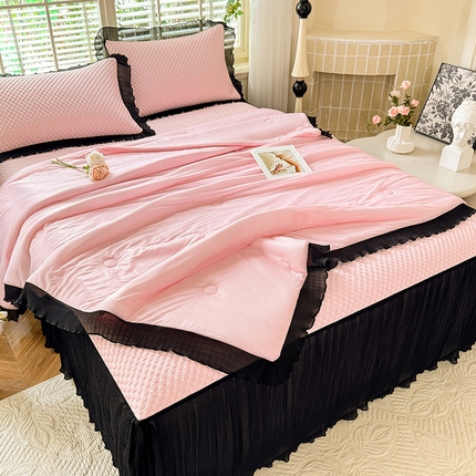 逸尚阁 2025新款凉豆豆床裙凉席夏被四件套 黑边凉豆豆-粉