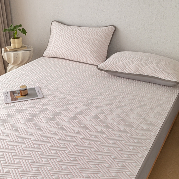 91家纺网 家纺一手货源 找家纺 欧邦 2025新款加厚PE中分子凉感豆豆软席极简系列 极简-粉【床笠款】