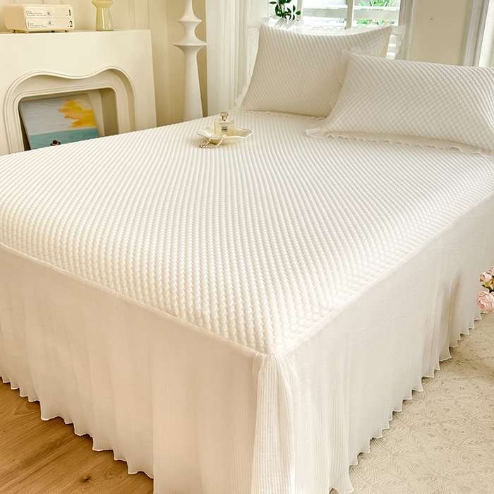 91家纺网 家纺一手货源 找家纺 逸尚阁 2025新款凉豆豆床裙凉席夏被四件套 冰豆豆-珍珠白