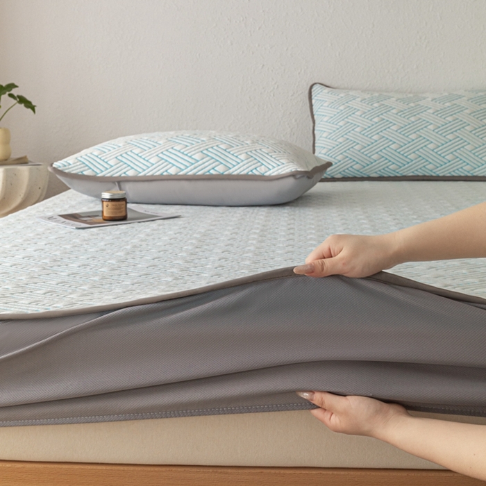 91家纺网 家纺一手货源 找家纺 欧邦 2025新款加厚PE中分子凉感豆豆软席极简系列 极简-蓝【床笠款】