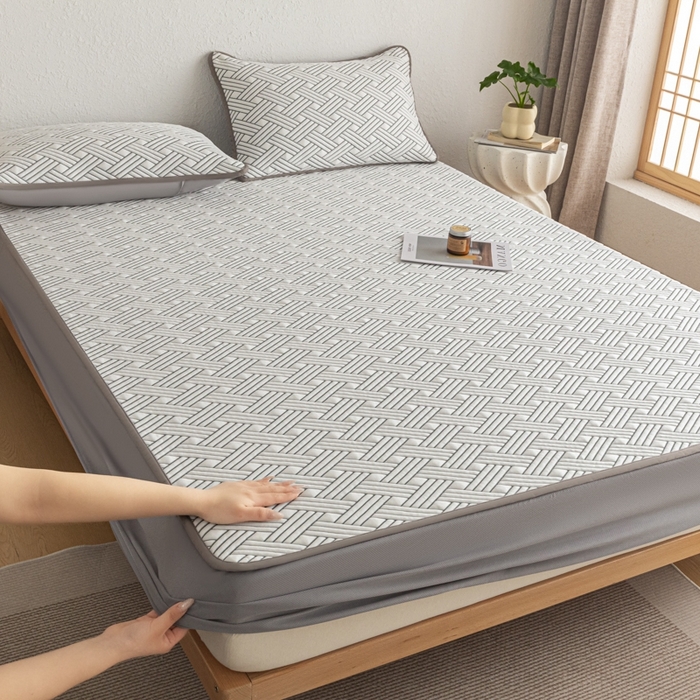 91家纺网 家纺一手货源 找家纺 欧邦 2025新款加厚PE中分子凉感豆豆软席极简系列 极简-灰【床笠款】