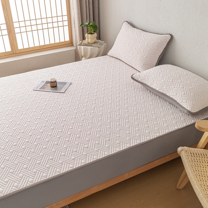 91家纺网 家纺一手货源 找家纺 欧邦 2025新款加厚PE中分子凉感豆豆软席极简系列 极简-粉【床笠款】