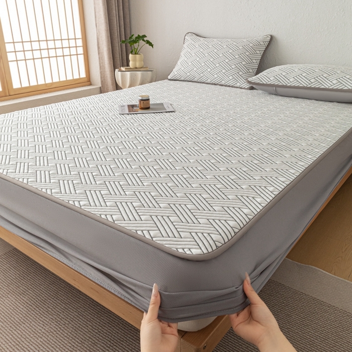 91家纺网 家纺一手货源 找家纺 欧邦 2025新款加厚PE中分子凉感豆豆软席极简系列 极简-灰【床笠款】