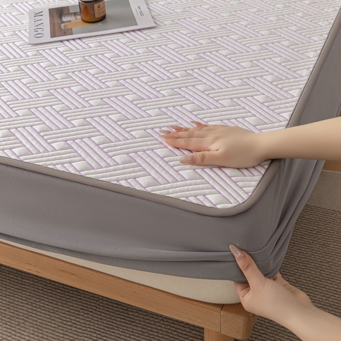 91家纺网 家纺一手货源 找家纺 欧邦 2025新款加厚PE中分子凉感豆豆软席极简系列 极简-紫【床笠款】