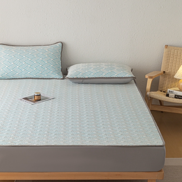 91家纺网 家纺一手货源 找家纺 欧邦 2025新款加厚PE中分子凉感豆豆软席极简系列 极简-蓝【床笠款】