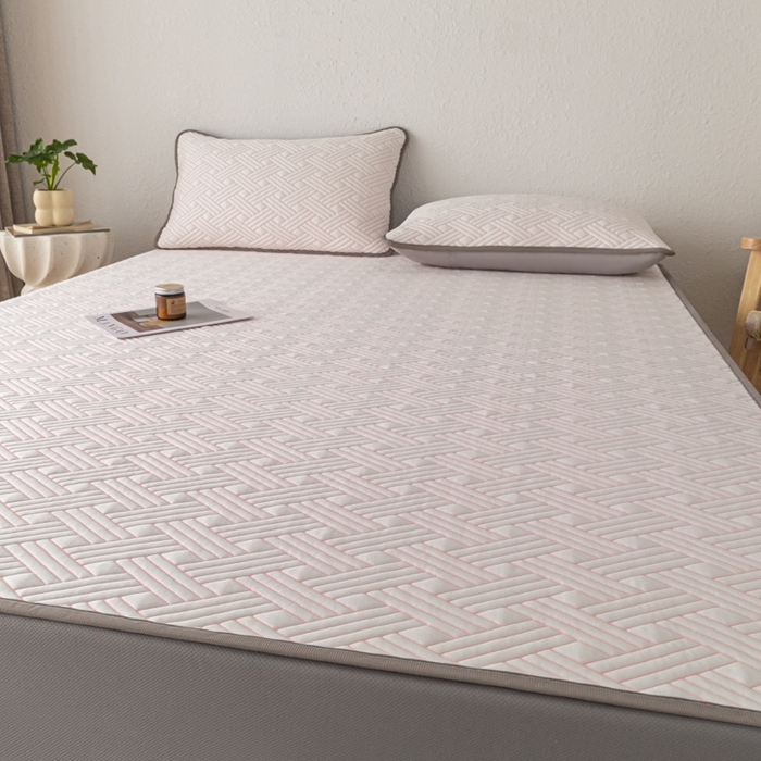 91家纺网 家纺一手货源 找家纺 欧邦 2025新款加厚PE中分子凉感豆豆软席极简系列 极简-粉【床笠款】