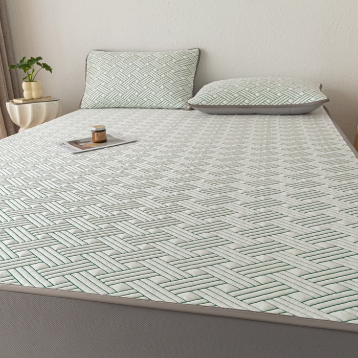 91家纺网 家纺一手货源 找家纺 欧邦 2025新款加厚PE中分子凉感豆豆软席极简系列 极简-绿【床笠款】