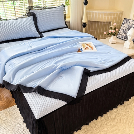 91家纺网 家纺一手货源 找家纺 逸尚阁  2025新款凉豆豆床裙凉席三件套 黑边凉豆豆-宝蓝