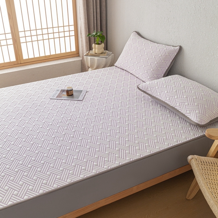 91家纺网 家纺一手货源 找家纺 欧邦 2025新款加厚PE中分子凉感豆豆软席极简系列 极简-紫【床笠款】