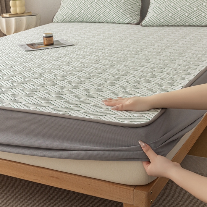 91家纺网 家纺一手货源 找家纺 欧邦 2025新款加厚PE中分子凉感豆豆软席极简系列 极简-绿【床笠款】