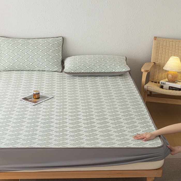 91家纺网 家纺一手货源 找家纺 欧邦 2025新款加厚PE中分子凉感豆豆软席极简系列 极简-绿【床笠款】