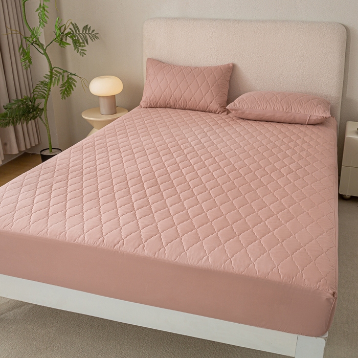 91家纺网 家纺一手货源 找家纺 漫仙阁家纺 2025新款防水夹棉床笠 豆沙粉