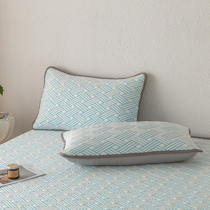 91家纺网 家纺一手货源 找家纺 欧邦 2025新款加厚PE中分子凉感豆豆软席极简系列 极简-蓝【床笠款】