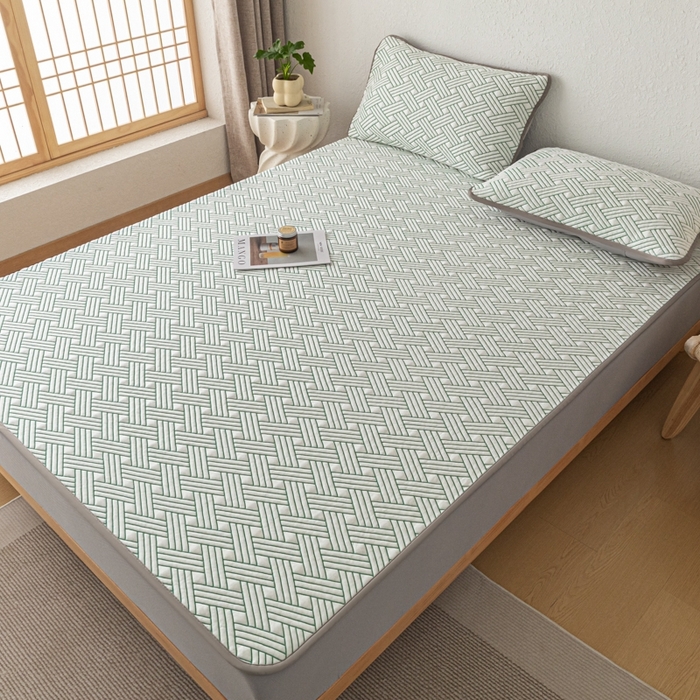 91家纺网 家纺一手货源 找家纺 欧邦 2025新款加厚PE中分子凉感豆豆软席极简系列 极简-绿【床笠款】