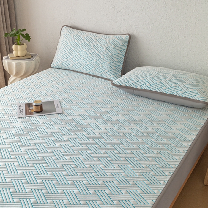 91家纺网 家纺一手货源 找家纺 欧邦 2025新款加厚PE中分子凉感豆豆软席极简系列 极简-蓝【床笠款】