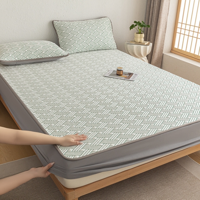 91家纺网 家纺一手货源 找家纺 欧邦 2025新款加厚PE中分子凉感豆豆软席极简系列 极简-绿【床笠款】