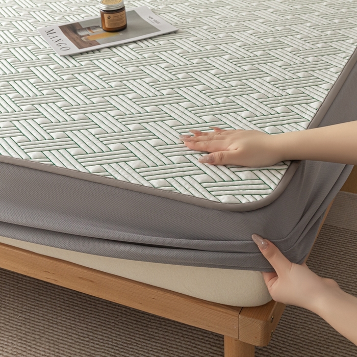 91家纺网 家纺一手货源 找家纺 欧邦 2025新款加厚PE中分子凉感豆豆软席极简系列 极简-绿【床笠款】