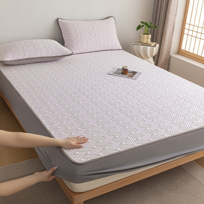 91家纺网 家纺一手货源 找家纺 欧邦 2025新款加厚PE中分子凉感豆豆软席极简系列 极简-紫【床笠款】