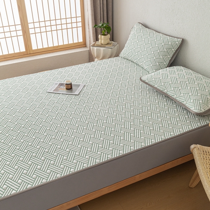 91家纺网 家纺一手货源 找家纺 欧邦 2025新款加厚PE中分子凉感豆豆软席极简系列 极简-绿【床笠款】