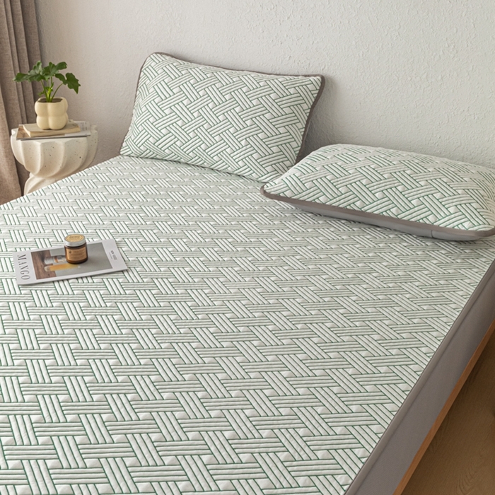 91家纺网 家纺一手货源 找家纺 欧邦 2025新款加厚PE中分子凉感豆豆软席极简系列 极简-绿【床笠款】