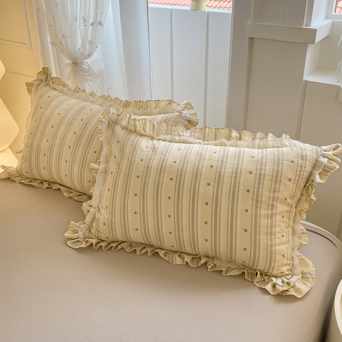 91家纺网 家纺一手货源 找家纺 大麦家纺 2025新款云感双层纱花边夏被四件套 温馨午后